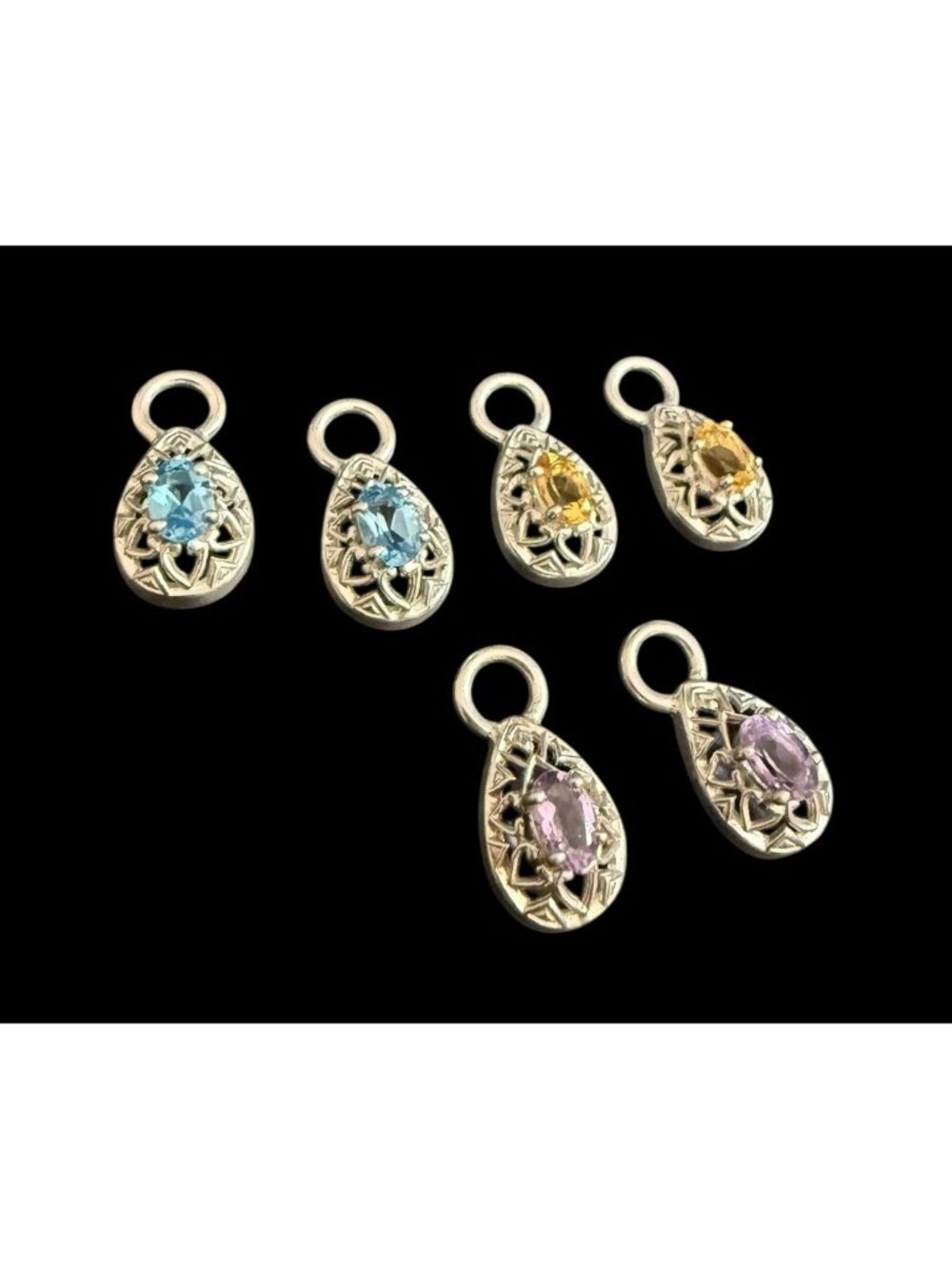 Sterling Silver Multi Gemstone Pendants Lot Of 6 Teardrop
